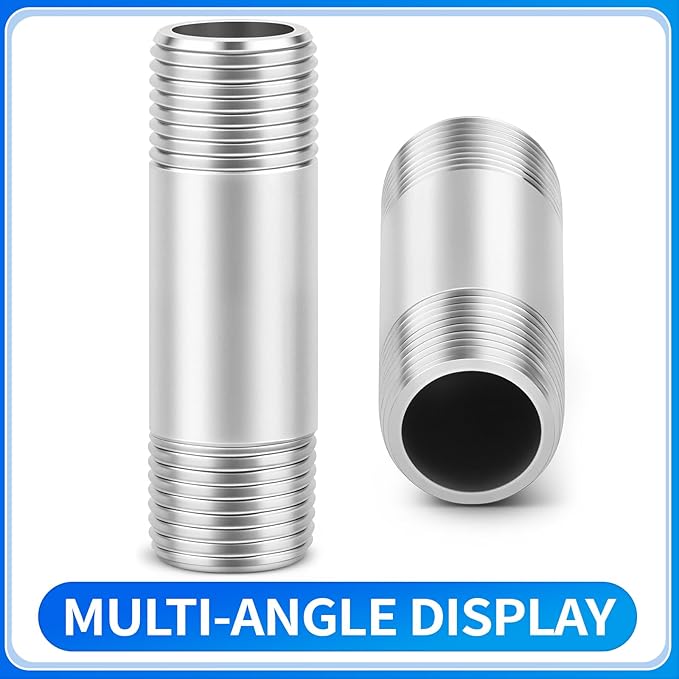 ChillWaves 304 Stainless Steel Pipe Fitting, Nipple Cast Pipe 1/4" NPT Male x 1/4" NPT Male Thread 2" Length(50MM)(2-PACK)