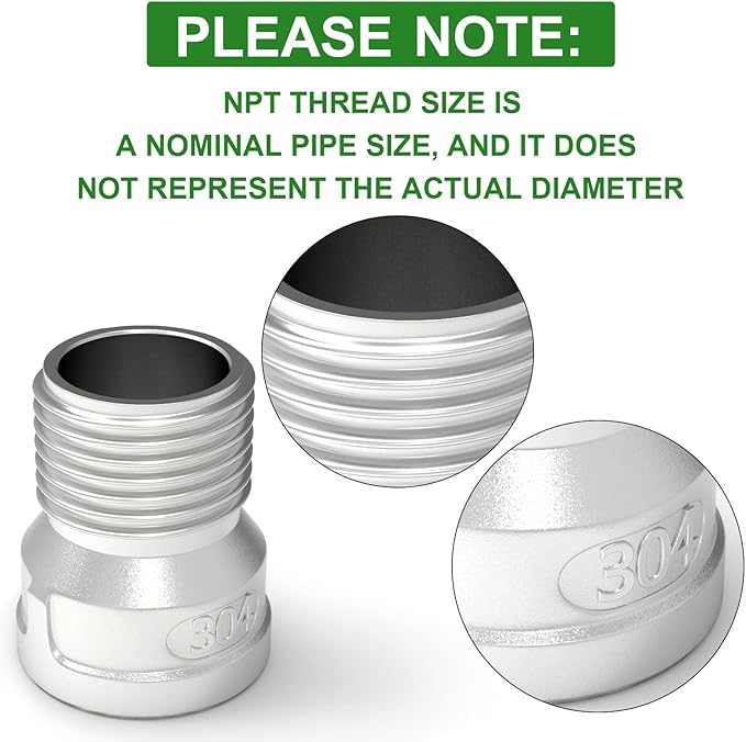TAISHER 5PCS 304 Stainless Steel Pipe Fitting, Reducer Adapter, 1/2" Male NPTx 3/4" Female NPT