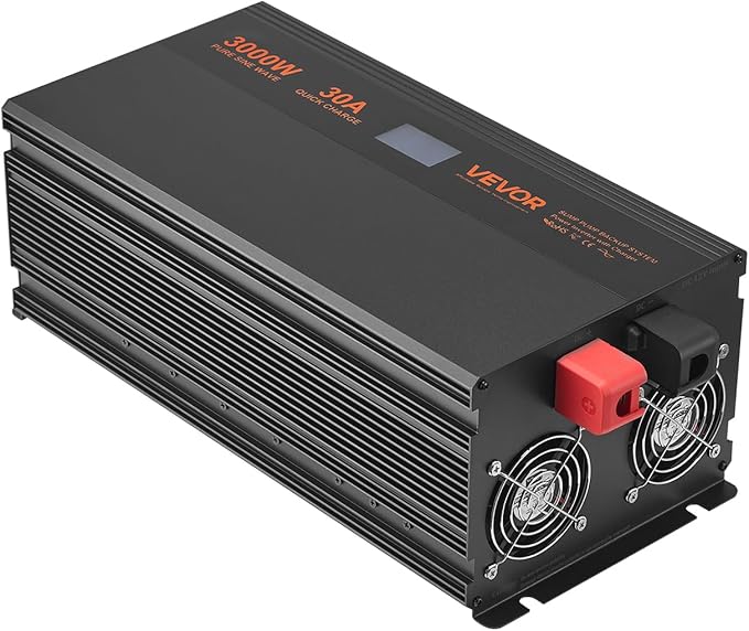 VEVOR Sump Pump Battery Backup System, 3000W, Auto Switches to Battery Inverter for Continuous Sump Pump Operation, Pure Sine Wave, LCD Display, for Basement Protection Emergency and Power Outage