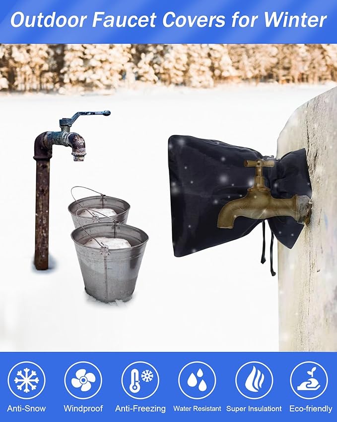 Outdoor Faucet for Winter, POROLIR 8.3" H x 6.7" W Thicker Insulation Faucet for Winter Hose Bib Insulated Faucet Sock Spigot Freeze Protection Black (4-Pack)