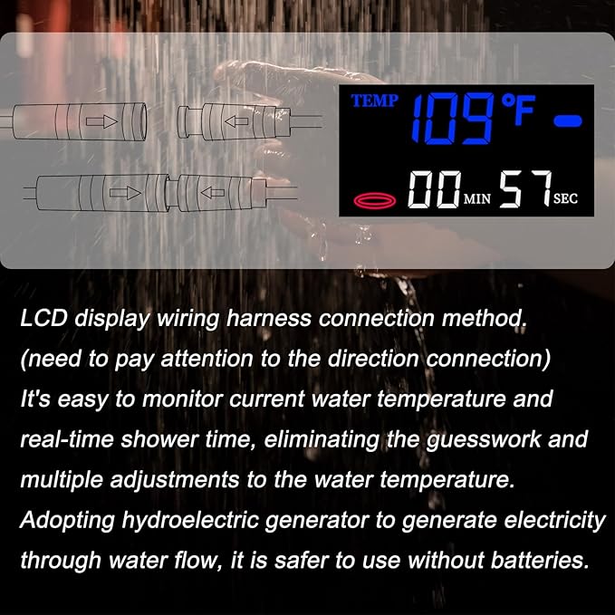 Shower Valve Concealed Shower Mixing Faucet with Temperature Display Function, Flow Control Brass Diverter Valve Kit, 5 Function Can Be Activated Simultaneously, Brushed Gold