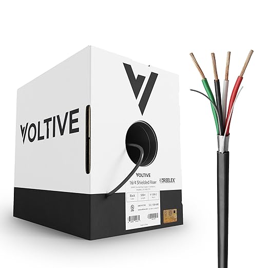 Voltive 16/4 Shielded Riser - CL3R Rated - Bare Copper - 500 Foot Box - Black