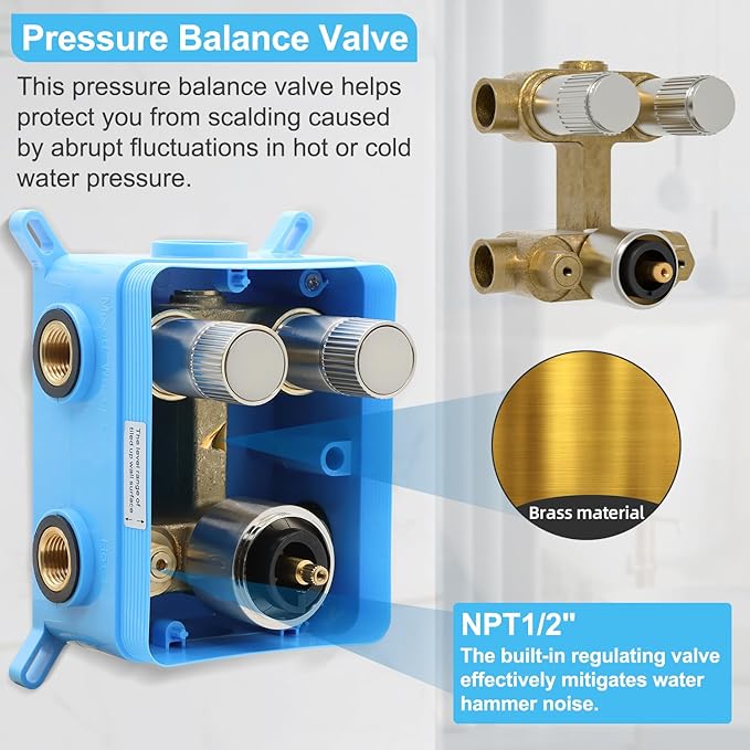 Thermostatic 2 Way Shower Diverter Valve Kit Brushed Nickel - Solid Brass, Adjustable Flow, Temperature Control Mixer Valve - Perfect for Bathroom Renovation（Brushed Nickel）
