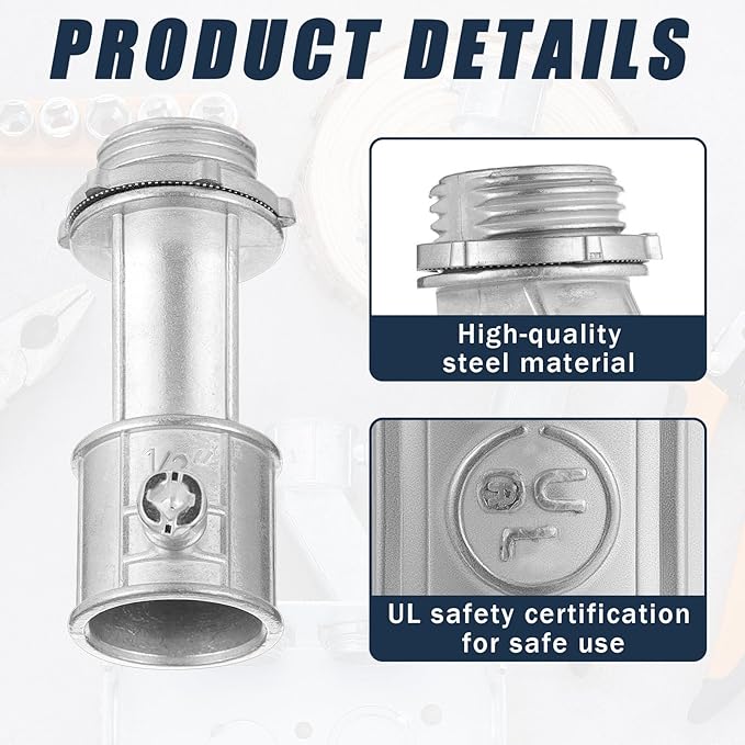 4 Pack 1/2 Inch Emt to Box Offset Connector with Set Screw and Lock-nut 1/2 Conduit Fittings for 1/2 Inch Electrical Fittings Galvanized Steel Emt Conduit Screw Connector