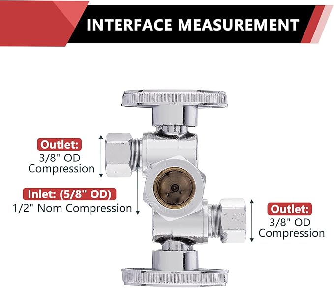 (Pack of 100) EFIELD 1/4 Turn Dual Compression Outlet Angle Stop Valve with 2 Shut Off Valves/Handles, 1/2" NOM (5/8" OD) x (3/8 inch x 3/8 inch) Chrome,(VALVE134-100PCS)
