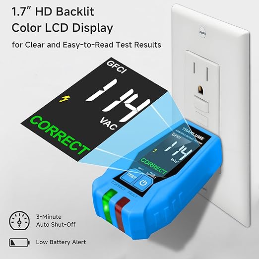 Outlet Tester with LCD Display Receptacle Tester with GFCI for Standard 3-Wire 110-125V AC Electrical Outlet Test Plug in Electric Polarity Tester for Socket Test Outlet Checker for Grounding