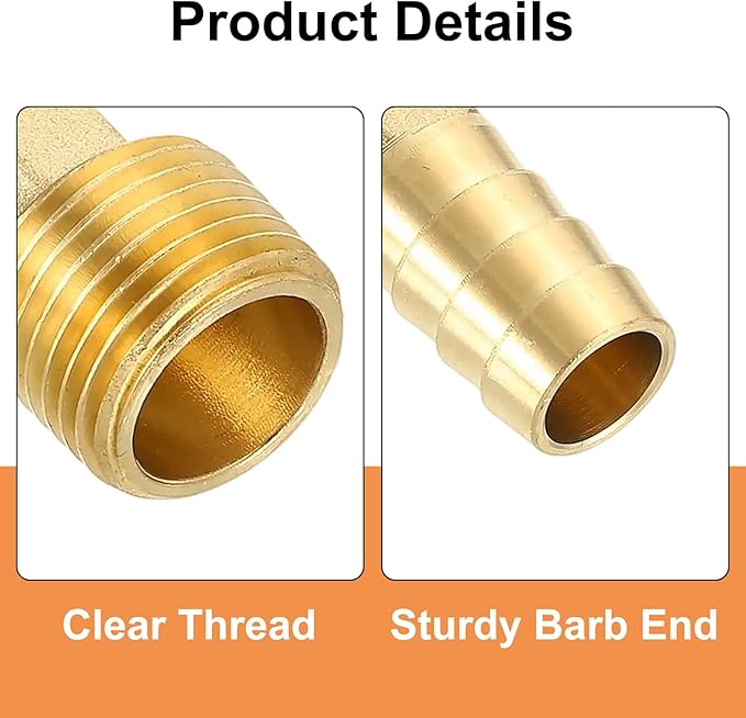 uxcell Brass Hose Barb Fitting, 1/2" x 1/2" NPT 90 Degree Elbow Hose Connector with Hose Clamps for Water Fuel Gas Oil Transportation