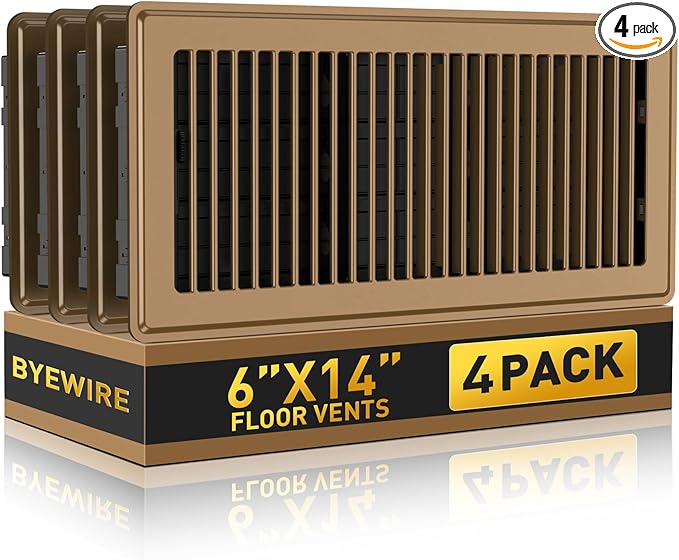 Floor Register Fits 6x14 and 14x6 Duct Opening - Floor Vent Covers with Heavy Duty Steel - Wide Adjustable Louvers for Maximum Airflow - Vent Covers for Home Floor & Wall & Ceiling - Brown - 4 Pack