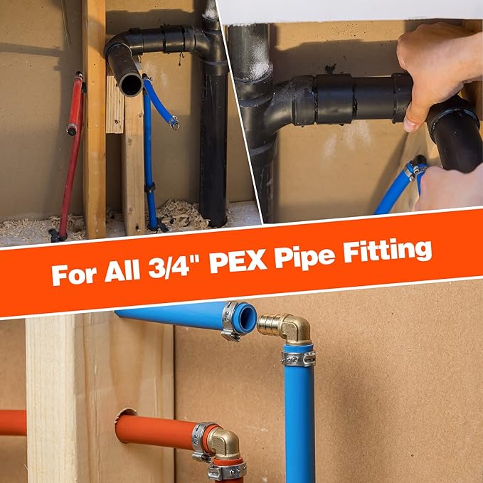 100 Pack 3/4 Inch PEX Cinch Clamps, Stainless Steel Single Ear Hose Clamps, for PEX Pipe