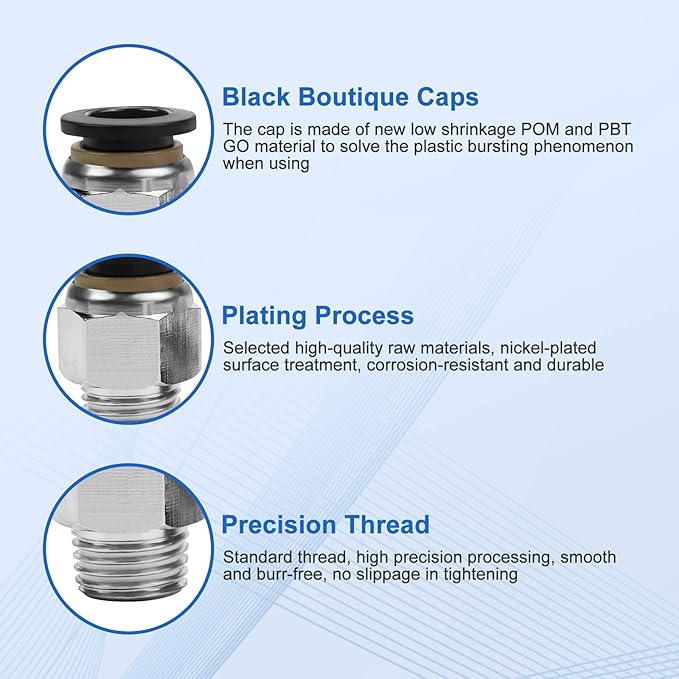 12 Pcs Push to Connect Fittings 3/8 Inch Tube OD x 1/4 Inch NPT Thread Pneumatic Male Straight and Elbow Quick Connect Air line fittings
