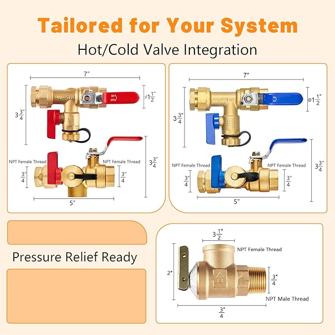 (Set of 1 Kit) HeSun 3/4" FIP X 3/4" FIP IPS Isolator Tankless Water Heater Service Valve Kit, with Pressure Relief Valve (TOOL028)