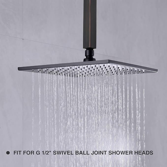Brushed Bronze Shower Arm with Flange Ceiling Mounted 6 Inch Square Stainless Steel Extension for Overhead Rainfall Shower Head, Oil Rubbed Bronze