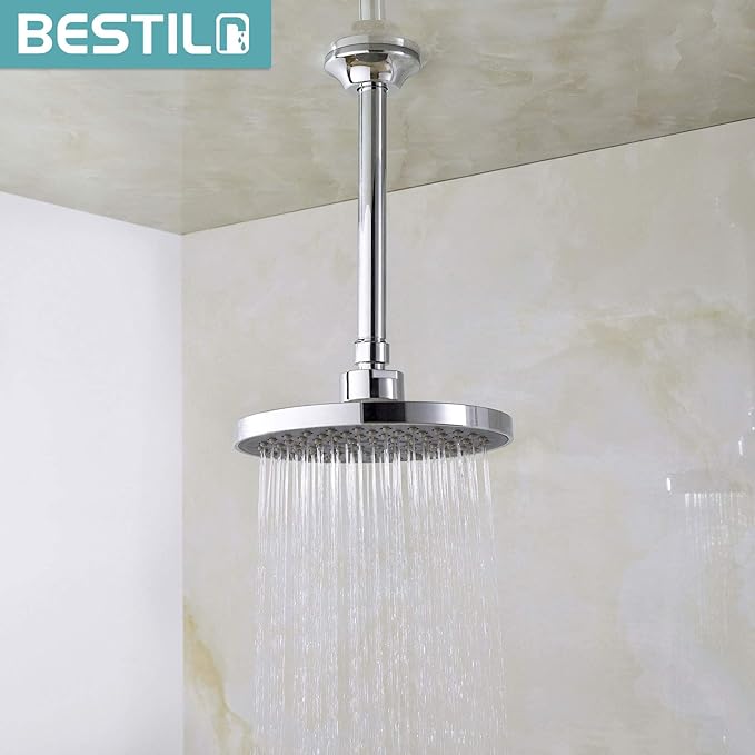 BESTILL 8 Inch Ceiling Mount Rain Shower Head Arm and Flange, Chrome
