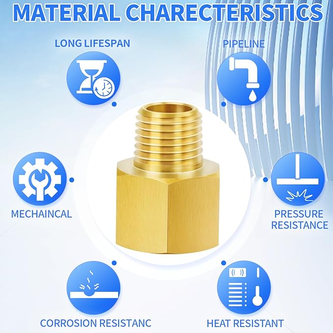 ChillWaves Brass Pipe Fitting Extension Adapter 3/8" NPT Female x 3/8" NPT Male Thread Adapter(6-PACK)
