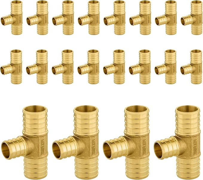 20-Pack PEX Fittings Niikappu 1"x1"x3/4" Pex Tee, Brass Crimp Pipe Fittings for PEX Pipes, ASTM F1807