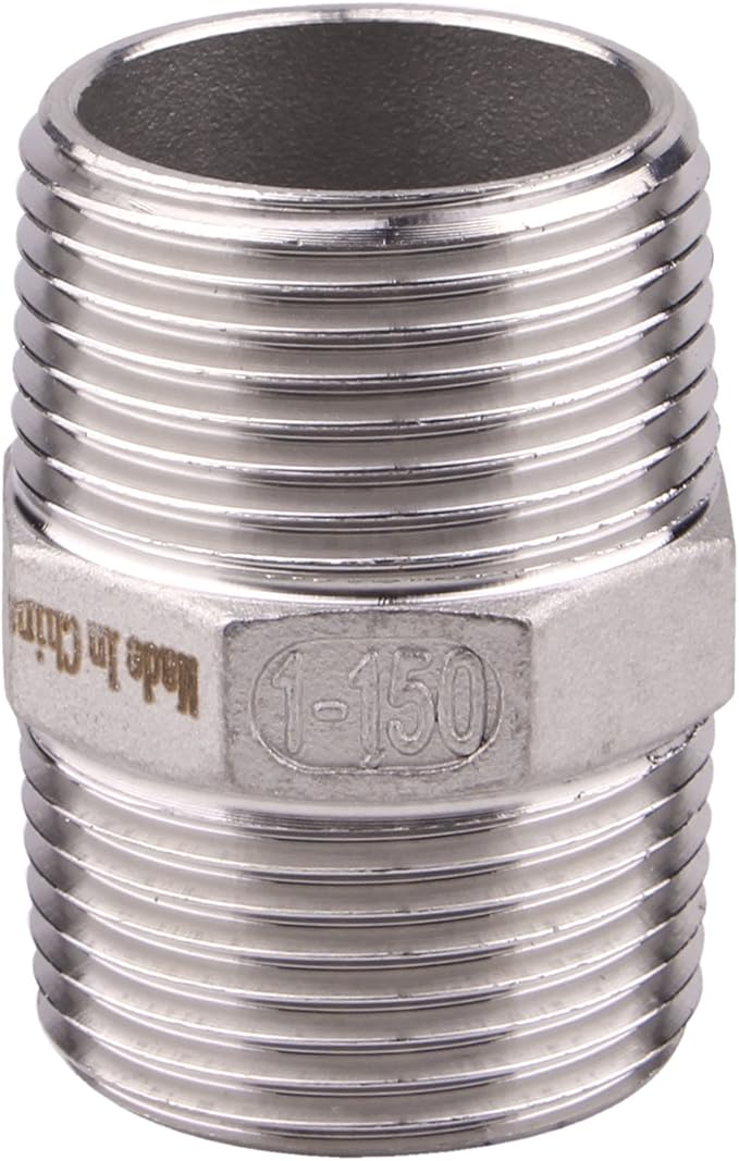 Hex Nipple 1 Inch Male NPT - DERPIPE Stainless Steel 304 Threaded Pipe Fitting for Brew Kit, Home Piping Application