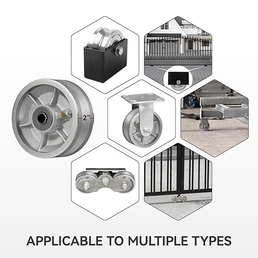 5" X 2" Sliding Gate Wheels（4 Pack）, Cast Iron V Groove Wheel with Roller Bearing-900 lbs Capacity, Rolling Gate Wheels, Sliding Gate Casters, Gate wheels for Metal Tube Gate, Silver