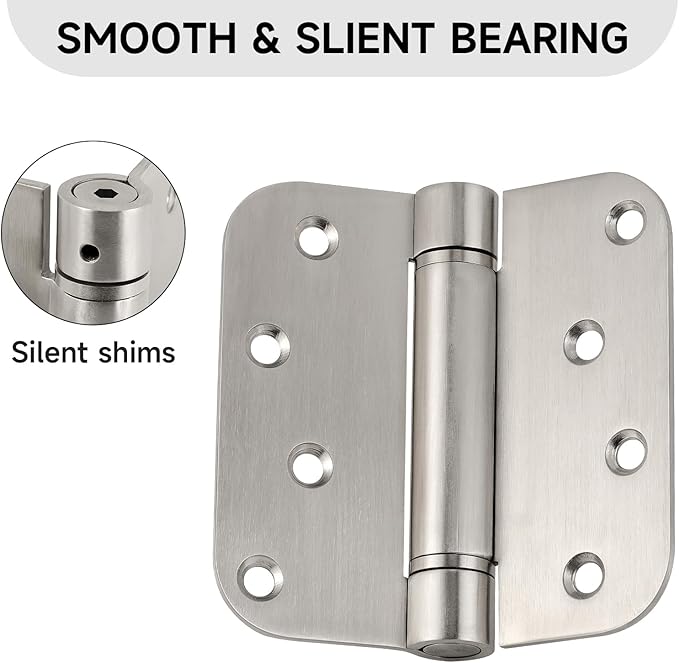 2 Pack Self-Closing 4" Heavy Duty Spring Loaded Stainless Steel Hinges with 5/8" Radius for Exterior Doors