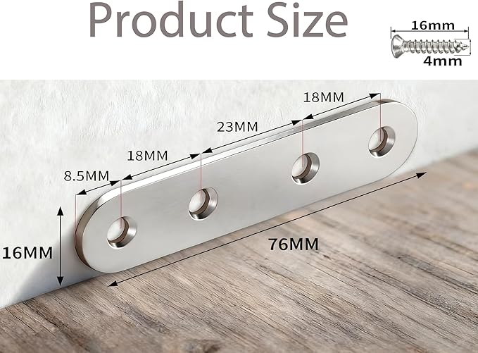 20PACK 3INCH X 0.6INCH Stainless Steel Straight Flat Bracket Repair Plate Brace,Mending Joining Plates for Wood, Board, Bed Frame, Furniture & Shelves,with Screws