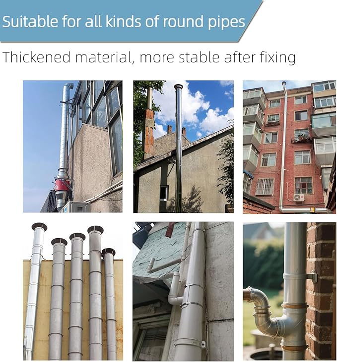 2 Sets 8 Inch Adjustable Pipe Bracket，Heavy Duty Galvanized Iron Stove Pipe Hanger Strap，Wall Support Chimney Pipe Holder，Round Split Ring Vent Conduit Carrier Kit，with All Mounting Screws