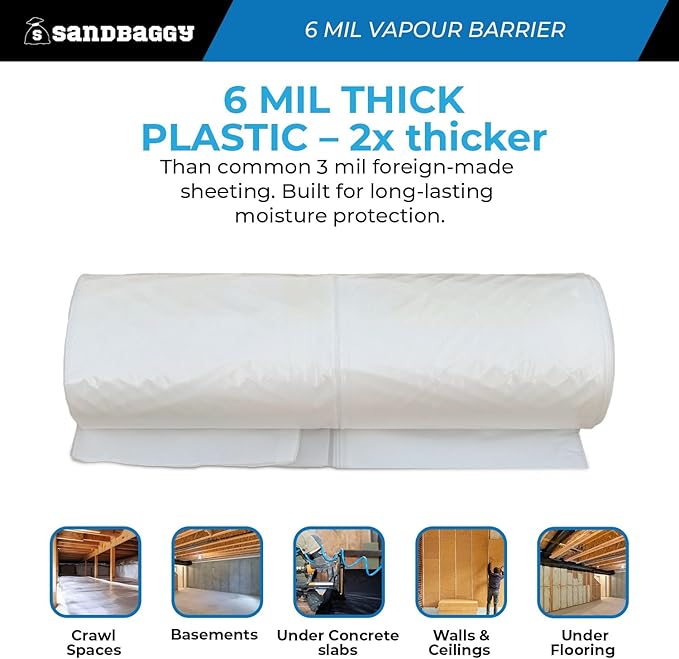 6 Mil Clear Vapor Barrier – Polyethylene Visqueen (USA Made) - Sandbaggy (40 ft x 100 ft, 1)