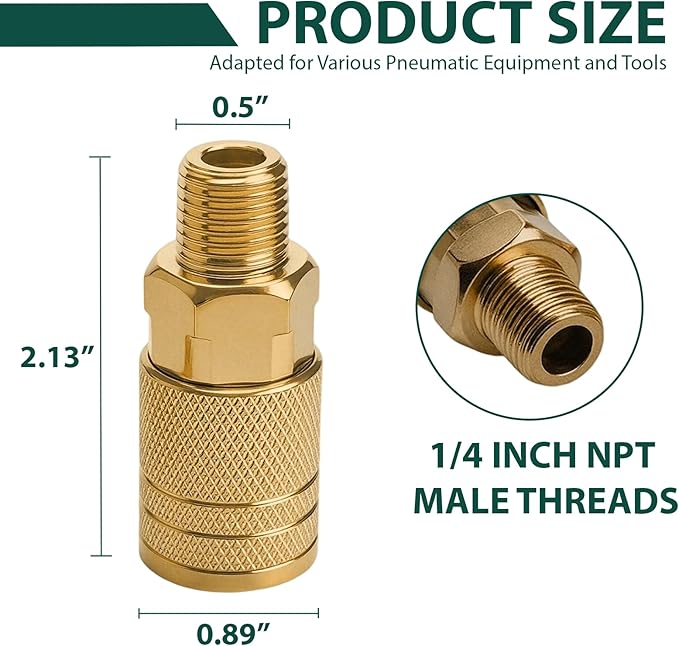 12Pcs 1/4 Inch Air Hose Fittings, 1/4'' NPT Male Industrial Couplers, 1/4-Inch Air Line Quick Connect Fittings, Air Tool Fittings for Air Compressor Hose Repair Accessories