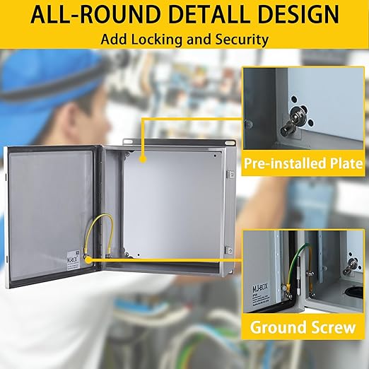 MJ-Box Steel Electrical Enclosure Box 12 x 12 x 6 304 Stainless Steel Explosion Proof Electrical Box IP66 Waterproof & Dustproof Outdoor/Indoor NEMA 4X Stainless Steel Enclosure