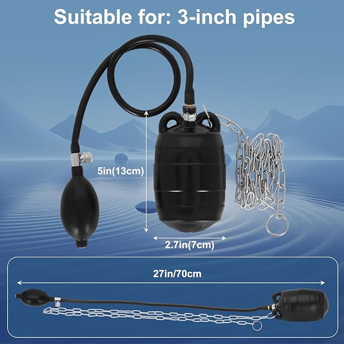 3in Sewer Test Plug, Water Proof and Closed Water Test Inflatable Pipe Plug with Inflatable Bag