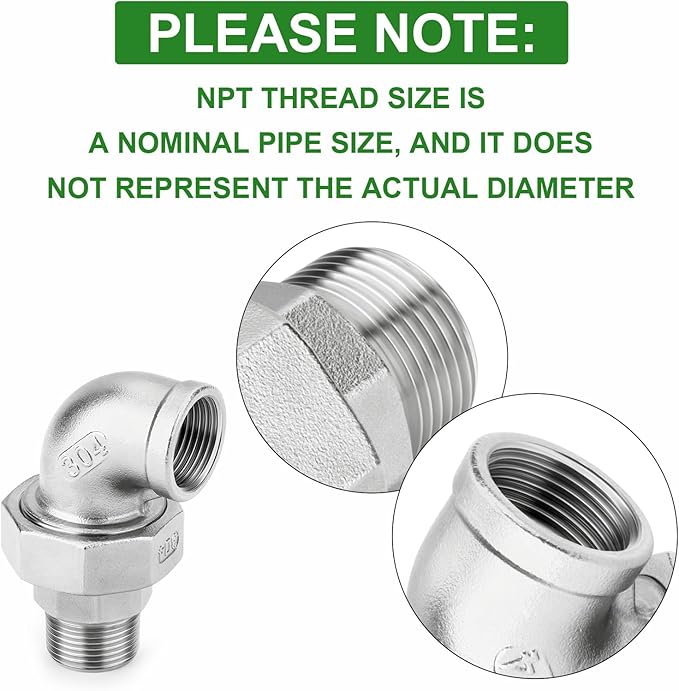 TAISHER 1PCS 304 Stainless Steel 90 Degree Elbow Union，1/2" NPT Female x 1/2" NPT Male Cast Pipe Fitting