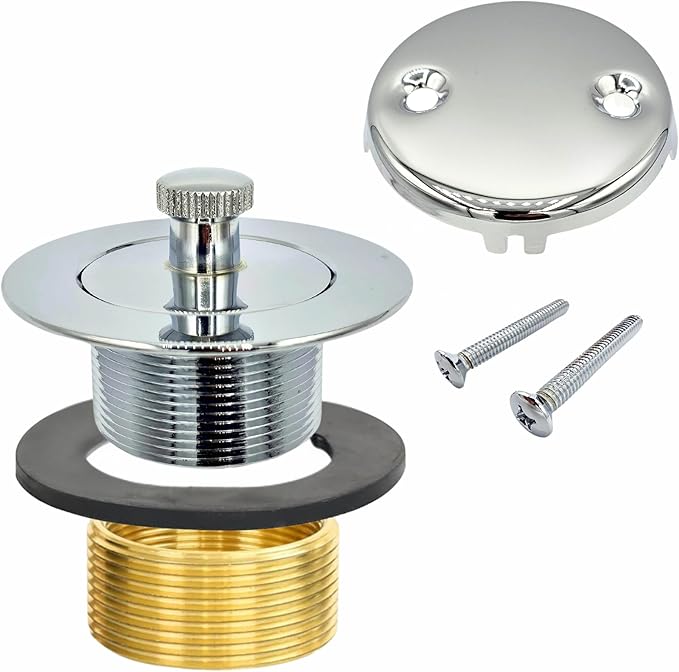 Chrome Bathtub Drain Kit, Lift and Turn - Polished Chrome Tub Drain and Overflow Drain Cover, Plug and Kit for Universal Fit 1-3/8" and 1-1/2" Drains