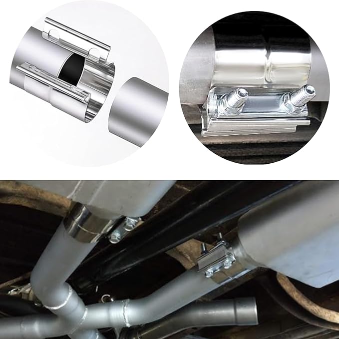 2.5 Inch Butt Joint Exhaust Band Clamp - Stainless Steel T304 Sleeve Coupler with Leak-Proof Design, No-Welding Installation for Cars, Trucks, and Motorcycles