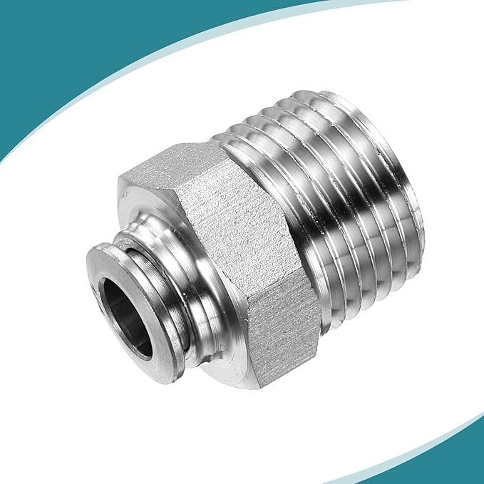 HARFINGTON Push to Connect Fittings 1/4" Tube OD x 3/8" NPT Thread Male Straight Union Fittings 304 Stainless Steel Quick Connect Pneumatic Accessories for Trailers Air Brake System