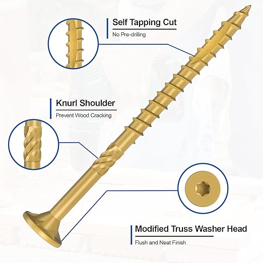 #10 x 4” Deck Screws, 500Pcs Star Drive Wood Screws, Rust Resistant Timber Screws for Timber/Log/Landscaping Wood, T25 Star Bit Included, Yellow