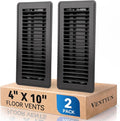 4" x 10" Floor Register Vent Covers 2-Pack, Walkable Powder-Coated Metal Vent Covers with Adjustable Airflow, Curved Safe Edges for Floor/Wall, Black