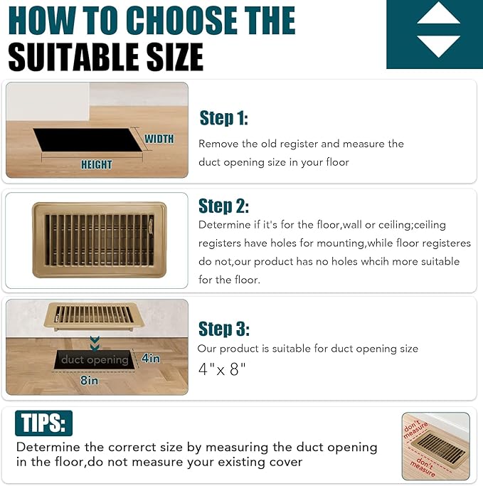 VOISEN Floor Register 4x8, 4 Pack Floor Vent Covers, Steel Adjustable Air Supply Grille Register Vent Cover Grill for Sidewall and Floor, Vent Covers for Home Floor,Brown