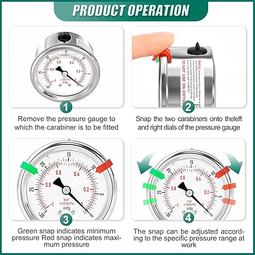 -30inHG-0PSI Stainless Steel Liquid Filled Pressure Gauge, 2.5" Dial Size, 1/8" NPT Back Mount, for Tube, Water Pump, Gas, Liquid, Pressure Test (with Range Mark Pointer)