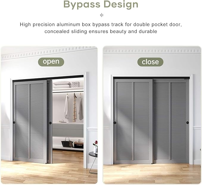 EaseLife 6FT/72in Bypass Double-closing Closet Door Hardware Kit, Aluminum, Wardrobe Bypassing System, Slides Quietly, Easy Install, Black