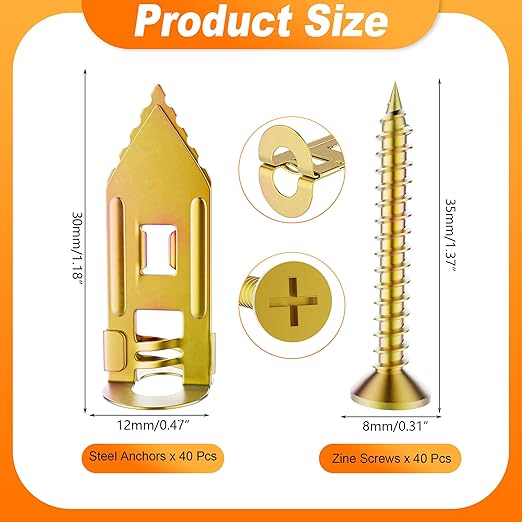80pcs Self Drilling Drywall Anchors, No Drill Drywall Anchor with Screws Set, Self Drilling Drywall Anchors for Easy Installation and Strong Hold