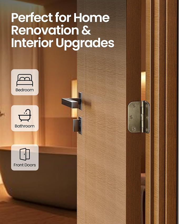 Atique Brass Door Hinges - 18 Pack Atique Door Hinges 3.5 Inch Rounded Interior Door Hinge with 5/8" Radius - Heavy Duty 3 1/2" Brass Hinges for Residential Door Hardware