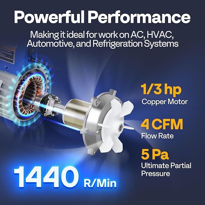 VIVOHOME 110V 1/3 HP 4 CFM Single Stage Rotary Vane HVAC Vacuum Pump with Oil Bottle, Auto AC Vacuum Pump for Automotive Air Conditioner Servicing Resin Degassing