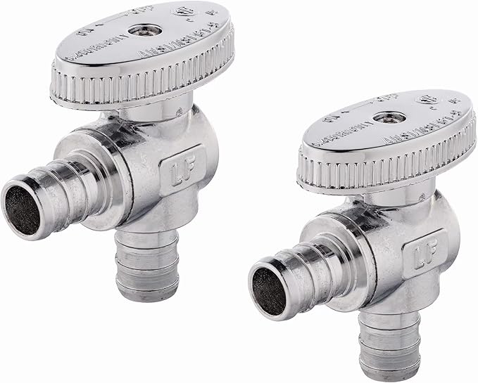 (Pack of 2) EFIELD 1/4 Turn Angle Stop Valve Barb Crimp 1/2" Pex X 1/2" Pex Chrome Plated Brass,(VALVE102)
