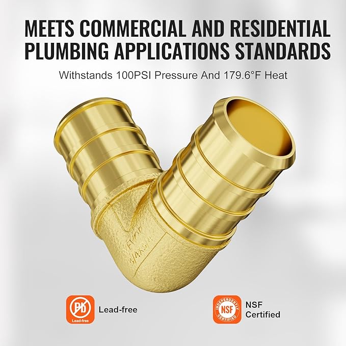 VEVOR Pipe Fittings, 3/4" 50PCS Brass Pipe Fittings, Clamp-style Elbows Pipe Connector Brass Air Fittings, Heavy Duty Plumbing Fittings Tube Adapter for Heating/Shower Systems,Outdoor Water Pipes