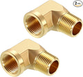 Pack of 2, 90° 3/8" NPT FeMale to 3/8" NPT Male Solid Brass Barstock Street Elbow, Forged Pipe Fitting for Pipe Leak Repair, Bathroom Remodeling, Tool Extensions, Compression
