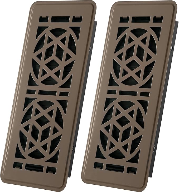 2 Pack Floor Vent Covers, Floor Register 4x10, Heavy Duty Walkable Steel Vent Cover, Adjustable Decorative Vent Covers for Home Floor Ceiling or Sidewall Vent, Rust-Proof Finish (Brown)