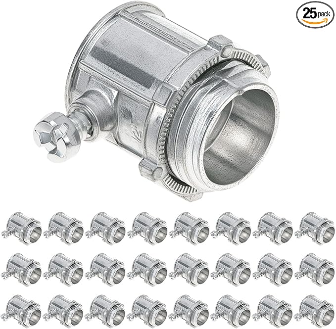 QWORK EMT Set Screw Connectors, 1/2" Zinc Die Cast, 25 Pcs Electrical Conduit Fitting, High Voltage & Easy Installation for EMT Conduit