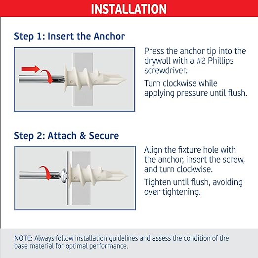Nylon Self-Drilling Drywall Anchors w/Screws (50 Anchors & 50 Screws) – Premium Nylon 66 Hollow Wall Anchors for 3/8"-5/8" Drywall – Shock-Resistant Hold, Easy Install - 75lb Holding Strength