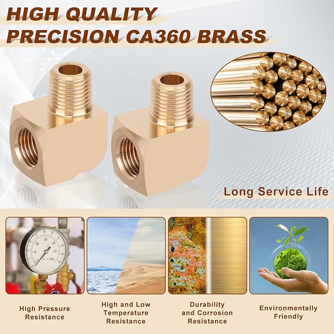 2pcs 1/8” Brass Fittings 90 Degree Barstock Street Elbow 1/8" NPT Male Pipe to 1/8" NPT Female Pipe Elbow Forged Brass Pipe Fittings
