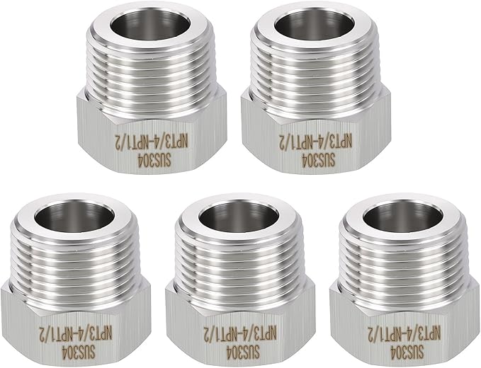 METALLIXITY 1PCS 3/4" Male NPT x 1/2" FeMale NPT Thread 304 Stainless Steel Hex Bushing Extension Tube Adapters Convert for Water Tub Spout/Shower