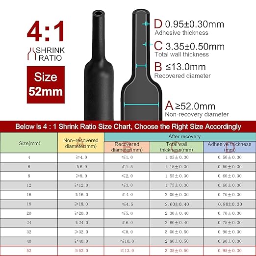 Chanzon 4:1 Ratio 2" (52mm) Heat Shrink Tubing - Marine Grade Waterproof Adhesive Lined - 80Ft Roll (25M Total Length) Black Polyolefin Sleeving Wrap Shrinking 4 to 1 Ratio 1pcs