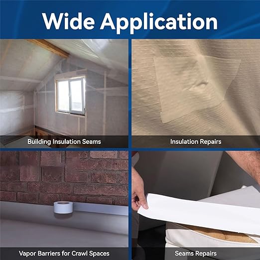 Vapor Barrier Tape, 3.6" x 180', 9 Mil Easy-to-Use Polyethylene Tape for Crawl Space, Moisture Barries, Waterproof, Repair, Insulation, Underlayment and More, 1 Roll